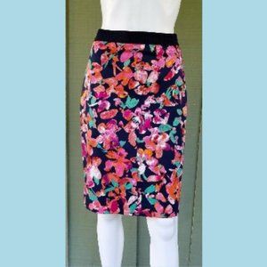 ANN TAYLOR Black Pink Floral Straight Skirt 6